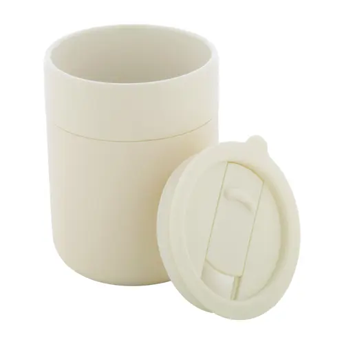 Tazza da viaggio da 300ml in ceramica rivestita con silicone e coperchio in plastica PP