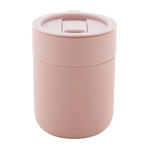 Tazza da viaggio da 300ml in ceramica rivestita con silicone e coperchio in plastica PP