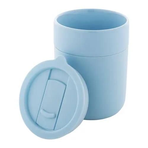 Tazza da viaggio da 300ml in ceramica rivestita con silicone e coperchio in plastica PP