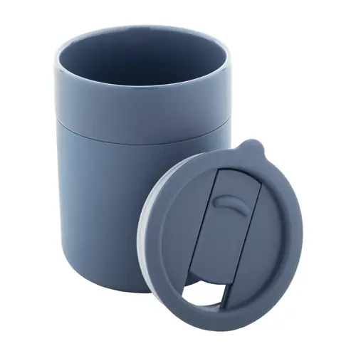 Tazza da viaggio da 300ml in ceramica rivestita con silicone e coperchio in plastica PP