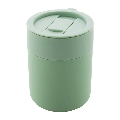 Tazza da viaggio da 300ml in ceramica rivestita con silicone e coperchio in plastica PP