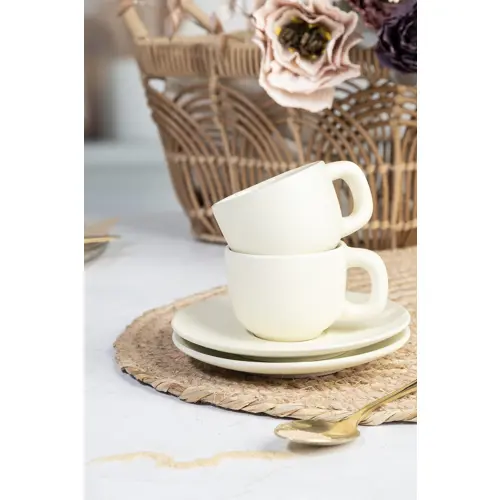 Set tazzine da caffè in ceramica con finitura opaca con piattini e scatola bianca da 85ml