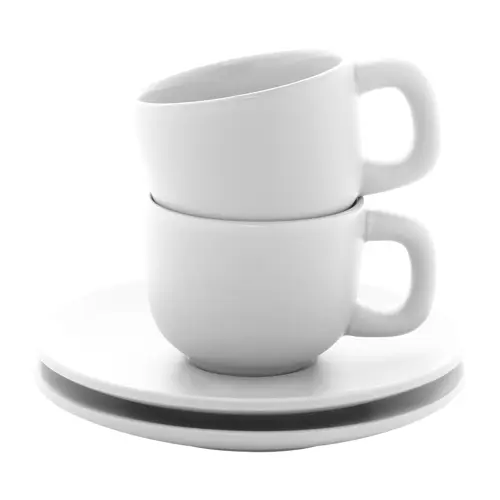 Set tazzine da caffè in ceramica con finitura opaca con piattini e scatola bianca da 85ml