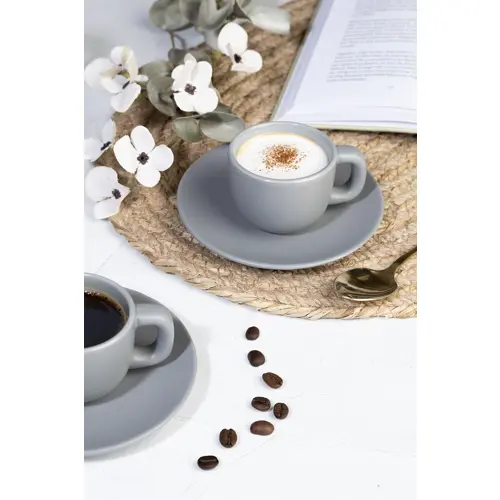 Set tazzine da caffè in ceramica con finitura opaca con piattini e scatola bianca da 85ml