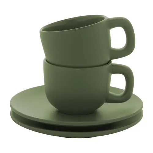 Set tazzine da caffè in ceramica con finitura opaca con piattini e scatola bianca da 85ml