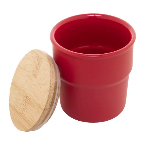 Tazza senza manico in ceramica colorata finitura esterna opaca interna lucida coperchio bambù da 240ml