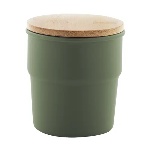 Tazza senza manico in ceramica colorata finitura esterna opaca interna lucida coperchio bambù da 240ml