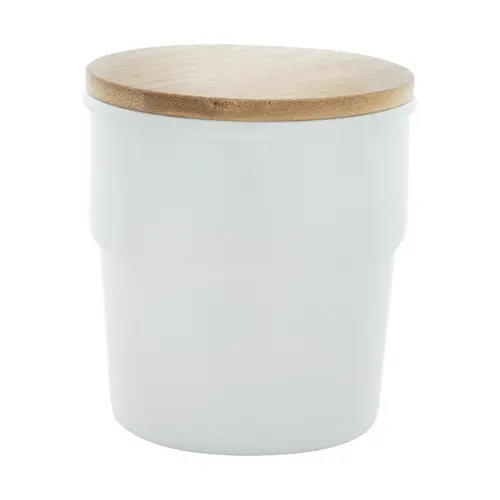 Tazza senza manico in ceramica colorata finitura esterna opaca interna lucida coperchio bambù da 240ml