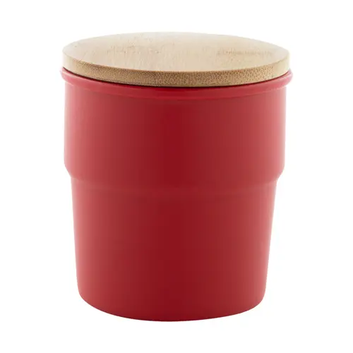 Tazza senza manico in ceramica colorata finitura esterna opaca interna lucida coperchio bambù da 240ml