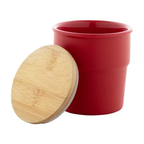 Tazza senza manico in ceramica colorata finitura esterna opaca interna lucida coperchio bambù da 240ml