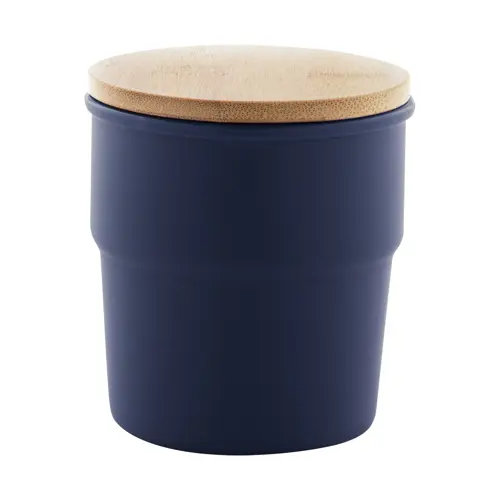 Tazza senza manico in ceramica colorata finitura esterna opaca interna lucida coperchio bambù da 240ml