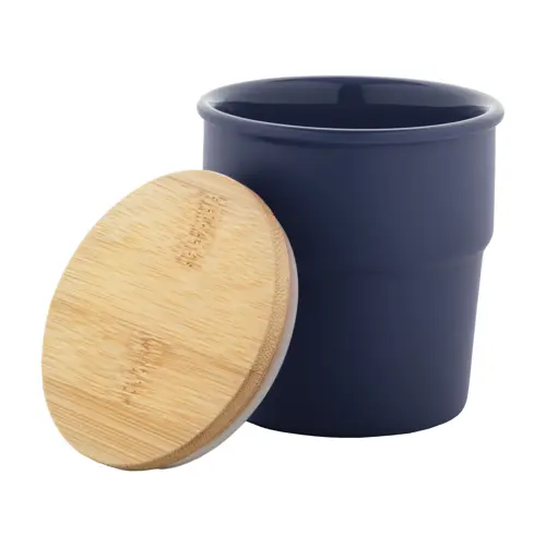 Tazza senza manico in ceramica colorata finitura esterna opaca interna lucida coperchio bambù da 240ml