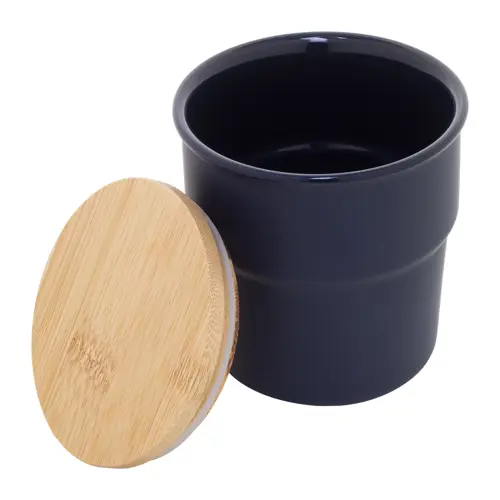 Tazza senza manico in ceramica colorata finitura esterna opaca interna lucida coperchio bambù da 240ml