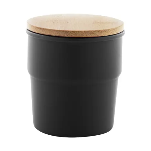Tazza senza manico in ceramica colorata finitura esterna opaca interna lucida coperchio bambù da 240ml