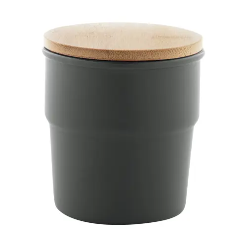 Tazza senza manico in ceramica colorata finitura esterna opaca interna lucida coperchio bambù da 240ml