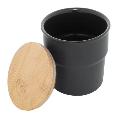 Tazza senza manico in ceramica colorata finitura esterna opaca interna lucida coperchio bambù da 240ml