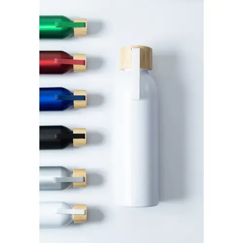 Borraccia in alluminio riciclato e coperchio bambù e laccio in silicone da 600ml