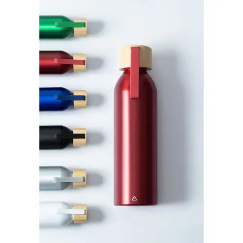 Borraccia in alluminio riciclato e coperchio bambù e laccio in silicone da 600ml