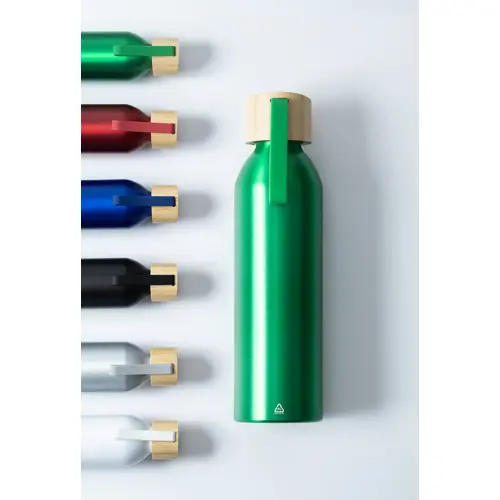 Borraccia in alluminio riciclato e coperchio bambù e laccio in silicone da 600ml