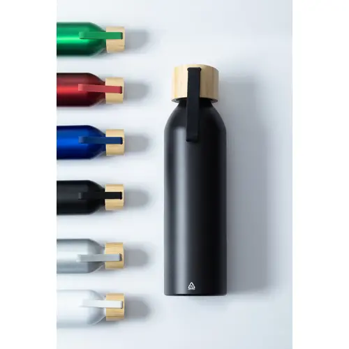 Borraccia in alluminio riciclato e coperchio bambù e laccio in silicone da 600ml