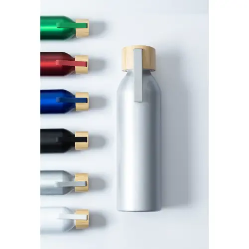 Borraccia in alluminio riciclato e coperchio bambù e laccio in silicone da 600ml