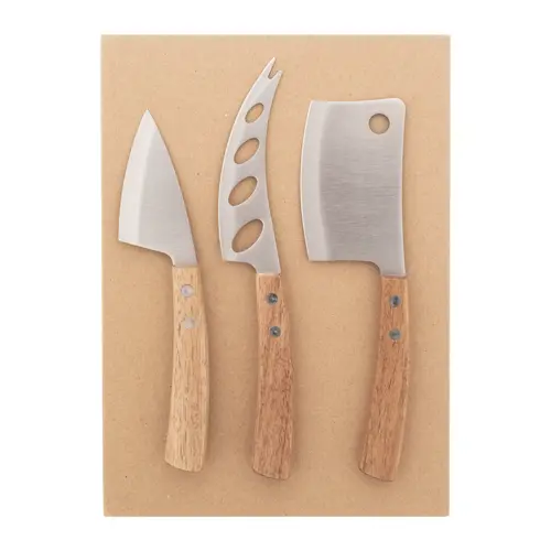 Set coltelli formaggio in acciaio inox con manici in legno di acacia in scatola di cartoncino kraft