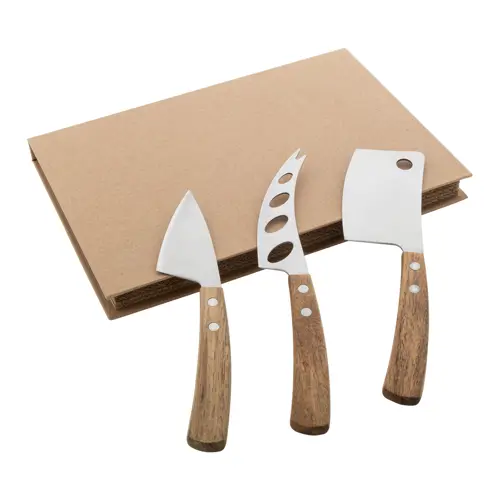 Set coltelli formaggio in acciaio inox con manici in legno di acacia in scatola di cartoncino kraft
