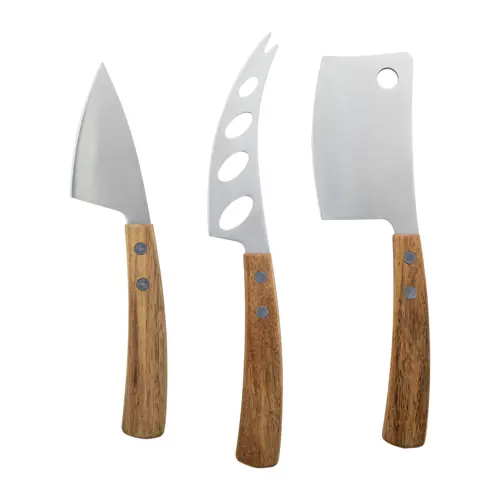 Set coltelli formaggio in acciaio inox con manici in legno di acacia in scatola di cartoncino kraft