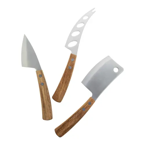 Set coltelli formaggio in acciaio inox con manici in legno di acacia in scatola di cartoncino kraft
