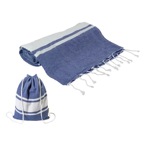 Telo mare in cotone riciclato RPET e sacca con chiusura a coulisse 180gr