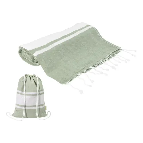 Telo mare in cotone riciclato RPET e sacca con chiusura a coulisse 180gr