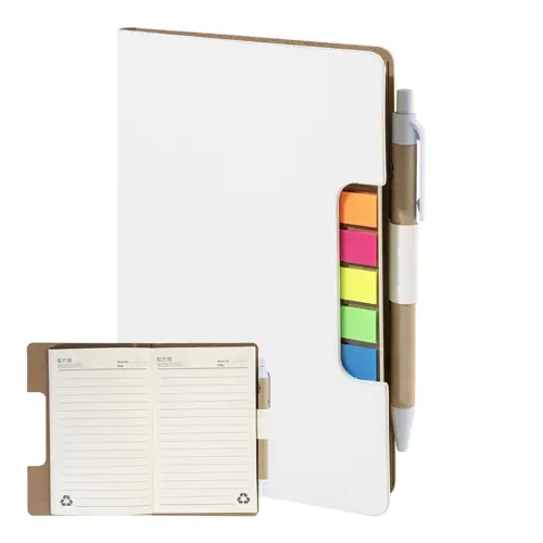 Block notes copertina in pelle PU riciclata fogli a righe segna pagine e penna refill blu