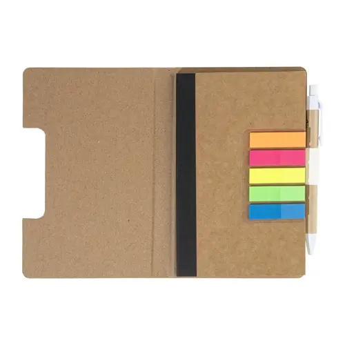 Block notes copertina in pelle PU riciclata fogli a righe segna pagine e penna refill blu