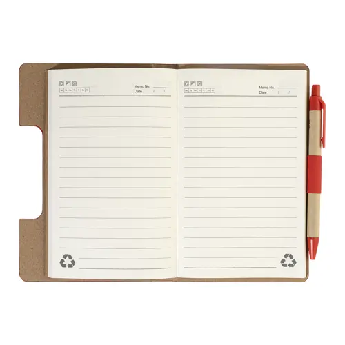 Block notes copertina in pelle PU riciclata fogli a righe segna pagine e penna refill blu