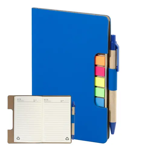 Block notes copertina in pelle PU riciclata fogli a righe segna pagine e penna refill blu