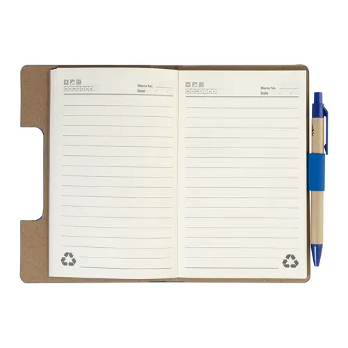 Block notes copertina in pelle PU riciclata fogli a righe segna pagine e penna refill blu