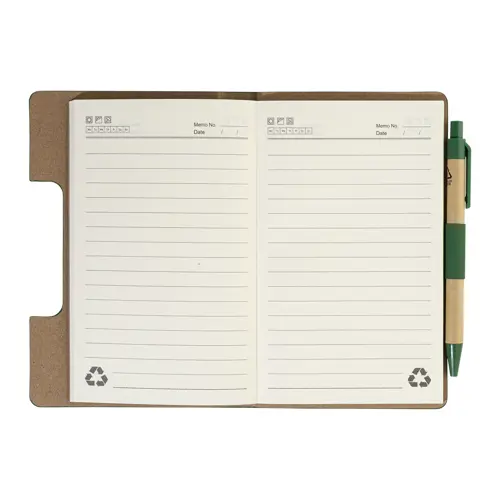 Block notes copertina in pelle PU riciclata fogli a righe segna pagine e penna refill blu