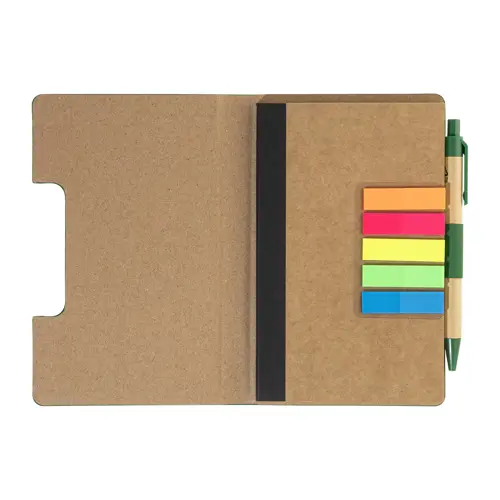 Block notes copertina in pelle PU riciclata fogli a righe segna pagine e penna refill blu