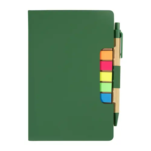 Block notes copertina in pelle PU riciclata fogli a righe segna pagine e penna refill blu