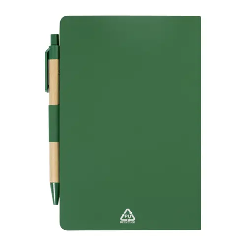 Block notes copertina in pelle PU riciclata fogli a righe segna pagine e penna refill blu