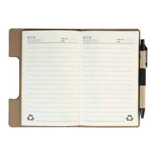 Block notes copertina in pelle PU riciclata fogli a righe segna pagine e penna refill blu