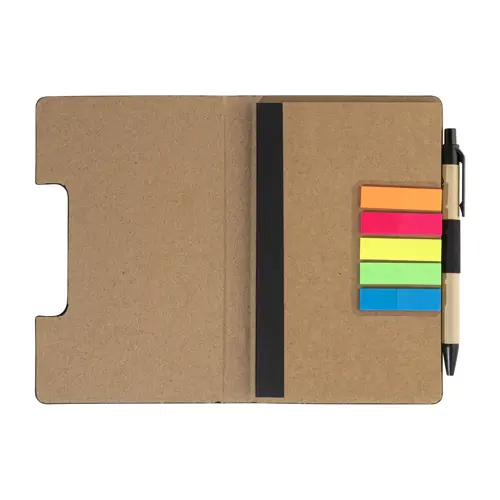 Block notes copertina in pelle PU riciclata fogli a righe segna pagine e penna refill blu