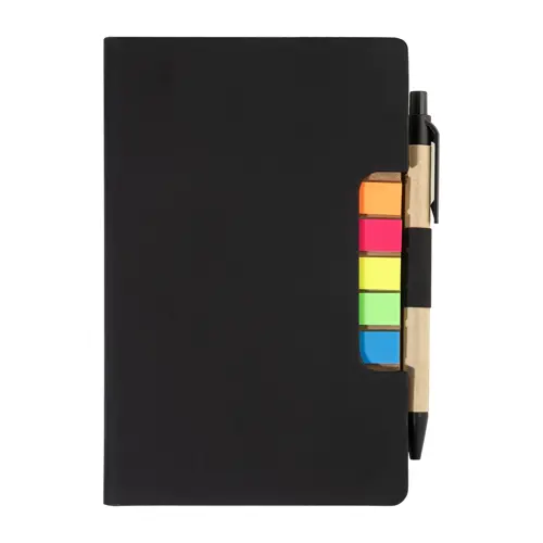 Block notes copertina in pelle PU riciclata fogli a righe segna pagine e penna refill blu