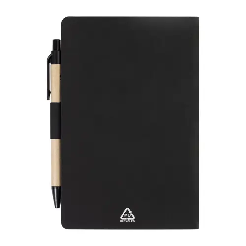 Block notes copertina in pelle PU riciclata fogli a righe segna pagine e penna refill blu