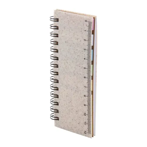 Block note con copertina in plastica ecologica in paglia di grano con fogli in carta riciclata a righe e note adesive segnapagina 54×130×8mm