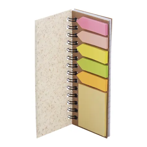 Block note con copertina in plastica ecologica in paglia di grano con fogli in carta riciclata a righe e note adesive segnapagina 54×130×8mm