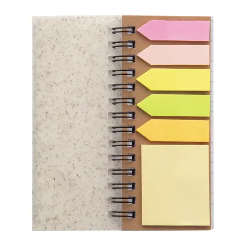 Block note con copertina in plastica ecologica in paglia di grano con fogli in carta riciclata a righe e note adesive segnapagina 54×130×8mm