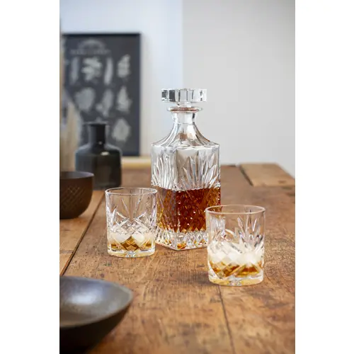 Set da whiskey composto da bottiglia e due bicchieri in confezione regalo di bambù