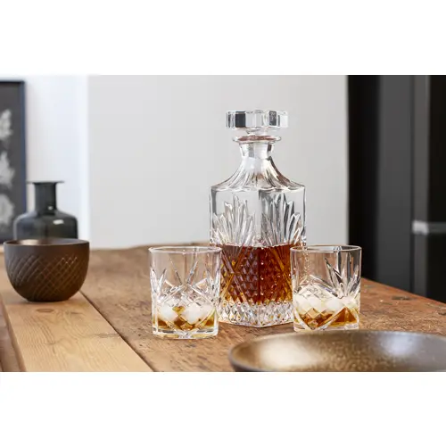 Set da whiskey composto da bottiglia e due bicchieri in confezione regalo di bambù