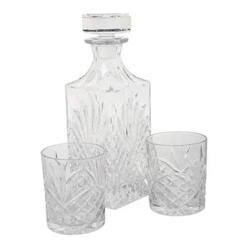 Set da whiskey composto da bottiglia e due bicchieri in confezione regalo di bambù